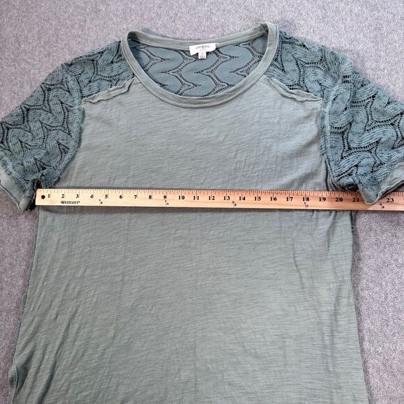 Umgee Green Lace Mixed Fabric High Low T-Shirt Women's Small Oversized Tunic - Picture 6 of 8